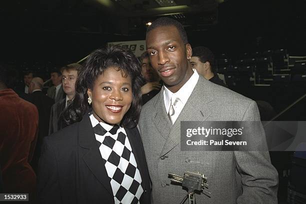 Tessa Sanderson stands with Michael Johnson of the USA, the joint winner of overseas spotrs personality, during the BBC sports review of the year in...