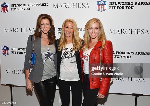 Charlotte Anderson, Suzanne Johnson and Tavia Hunt attend the Limited Edition Marchesa/NFL Collaboration Launch at National Football League on...