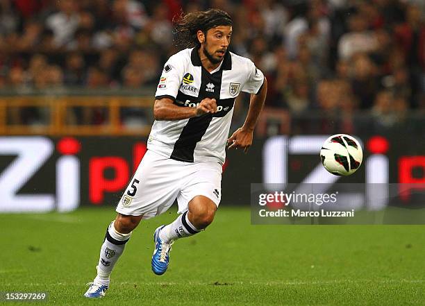 Cristian Zaccardo of FC Parma in action during the Serie A match between Genoa CFC and Parma FC at Stadio Luigi Ferraris on September 26, 2012 in...