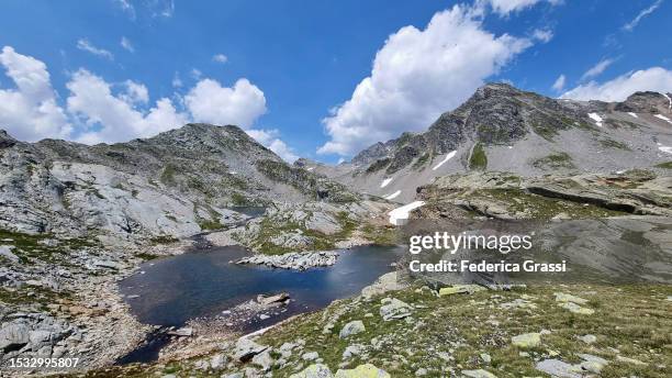 view of laghi ghiacciati del suretta in the rhaetian alps - viamala stock pictures, royalty-free photos & images