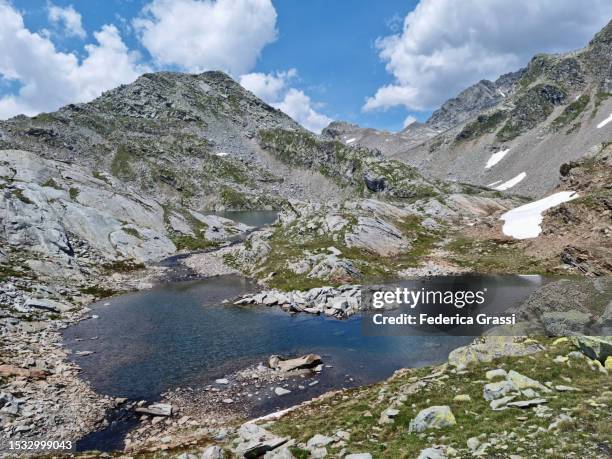 view of lago ghiacciato in the rhaetian alps - ghiacciato fotografías e imágenes de stock