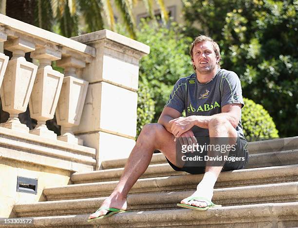 Andries Bekker, the Springbok lock, poses after the South Africa Springbok team annoucement held at Montecasino on October 3, 2012 in Johannesburg,...