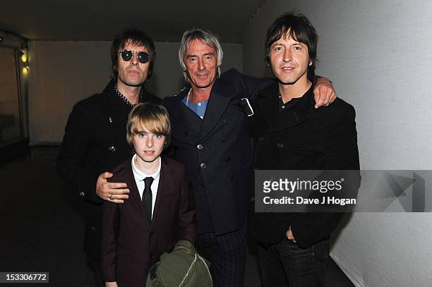 Liam Gallagher, Gene Gallagher, Paul Weller and Gem Archer attend a gala screening of Magical Mystery Tour at The BFI Southbank on October 2, 2012 in...