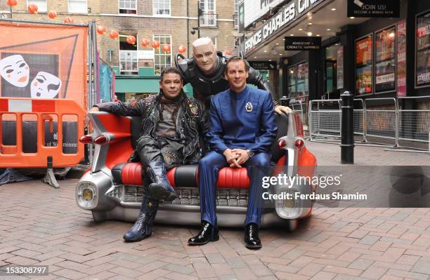 Craig Charles as Dave Lister, Robert Llewellyn as Kryten and Chris Barrie as Arnold Rimmer attend a photocall for the return of Red Dwarf with a new...