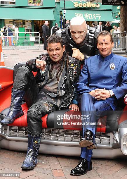 Craig Charles as Dave Lister, Robert Llewellyn as Kryten and Chris Barrie as Arnold Rimmer attend a photocall for the return of Red Dwarf with a new...