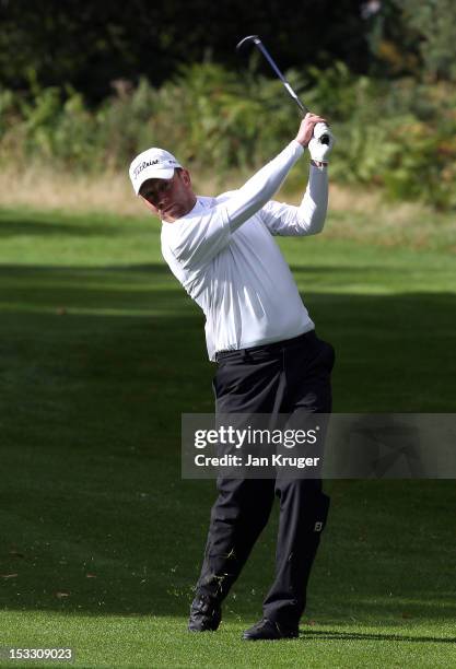 John Wells of Cherry Burton GC in action during day 1 of the Skins PGA Fourball Championship at Forest Pines Hotel & Golf Club on October 3, 2012 in...