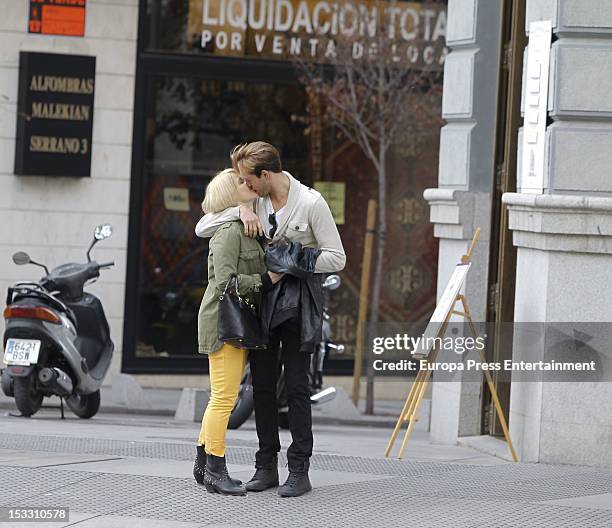 Singer Soraya Arnelas and ex Mister Cadiz, Miguel Herrera are seen kissing each other on October 2, 2012 in Madrid, Spain.