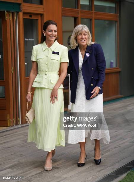 Catherine, Princess of Wales during a visit on day thirteen of the 2023 Wimbledon Championships at the All England Lawn Tennis and Croquet Club on...