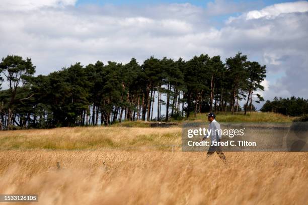 Rickie Fowler of the United States walks on the 5th hole during a practice round prior to the Genesis Scottish Open at The Renaissance Club on July...