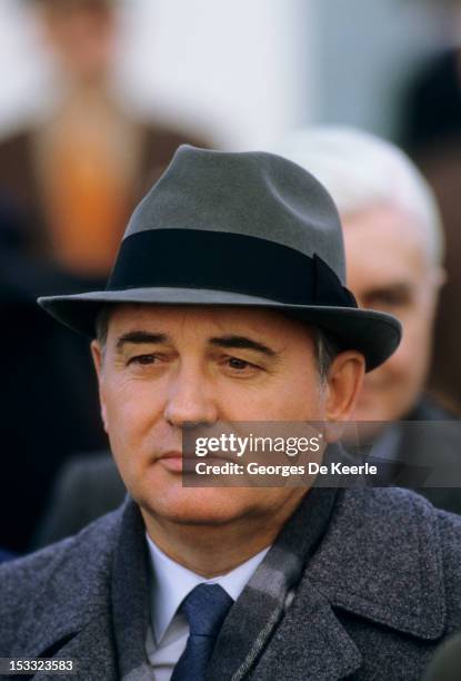 Russian politician Mikhail Gorbachev, a member of the Politburo, arrives in London for a week-long official visit on December 15, 1984.