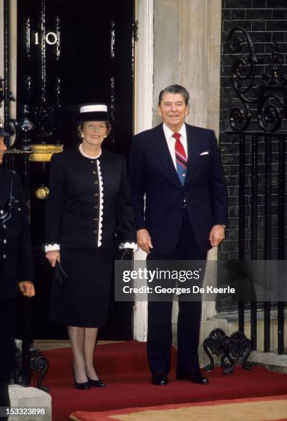 President Ronald W. Reagan and British Prime Minister Margaret Thatcher outside 10 Downing Street, London on June 2, 1988.