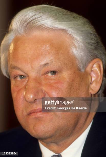 Russian politician Boris Yeltsin in London, 27th April 1990.