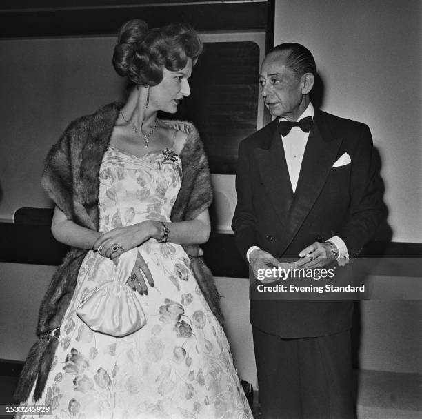 John Osborne, 11th Duke of Leeds , and Caroline Osborne, Duchess of Leeds , attending an event, February 12th 1959.