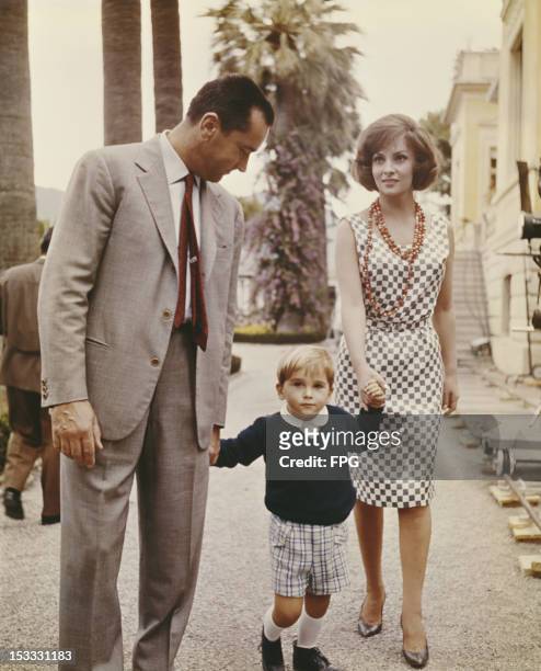 Italian actress Gina Lollobrigida with her husband Mirko Skofic and their son Mirko Skofic, Jr. On a film set, circa 1952.