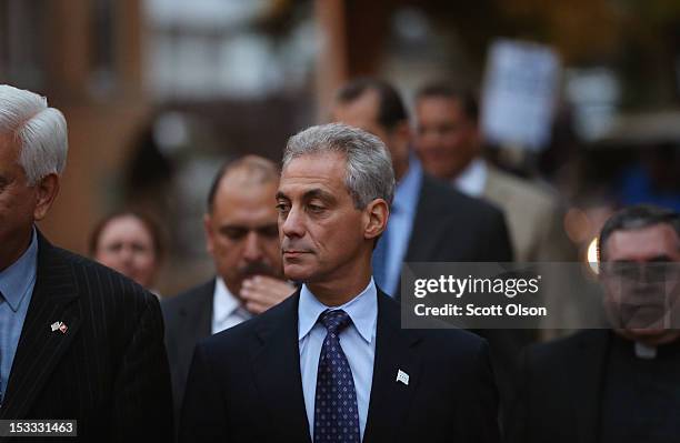 Chicago Mayor Rahm Emanuel joins community members in an anti-violence march on October 3, 2012 in Chicago, Illinois. As of September 31, Chicago had...