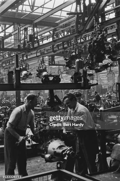 Workers at the Rootes Group car factory in Coventry where the new 1955 Sunbeam Rapiers are being manufactured, October 1955. Original Publication:...