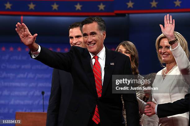 Republican presidential candidate, former Massachusetts Gov. Mitt Romney and his wife, Ann Romney stand with their family after the Presidential...