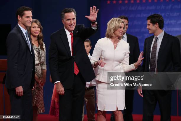 Republican presidential candidate, former Massachusetts Gov. Mitt Romney and his wife, Ann Romney stand with their family after the Presidential...