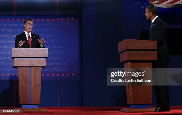 Republican presidential candidate, former Massachusetts Gov. Mitt Romney and Democratic presidential candidate, U.S. President Barack Obama during...