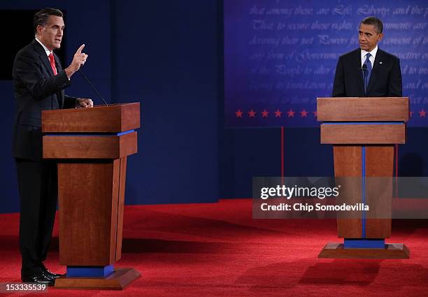 Republican presidential candidate, former Massachusetts Gov. Mitt Romney and Democratic presidential candidate, U.S. President Barack Obama during...