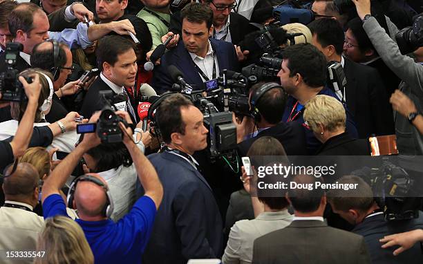 Senator Marco Rubio , speaks to reporters after the Presidential Debate between Democratic presidential candidate, U.S. President Barack Obama and...