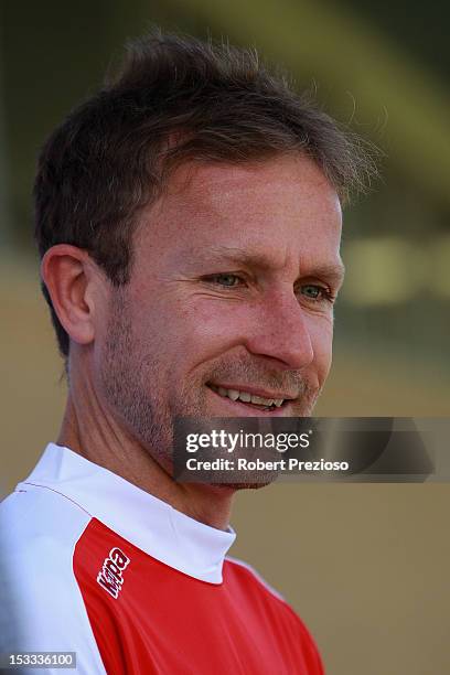 Clint Bolton speaks to the media during a Melbourne Heart A-League media session at La Trobe University Sports Fields on October 4, 2012 in...