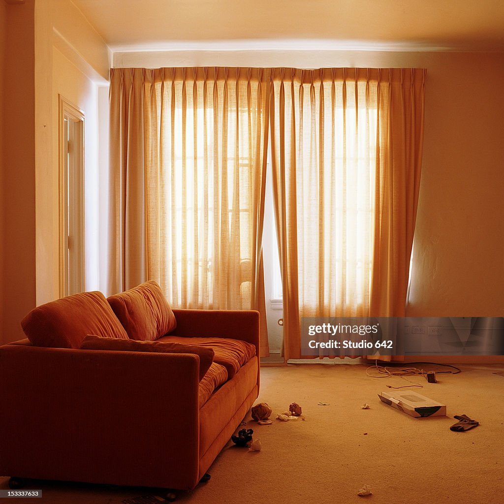 Sofa in messy living room