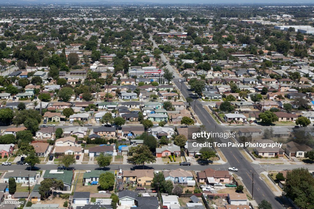 Aerial view of Los Angeles suburb