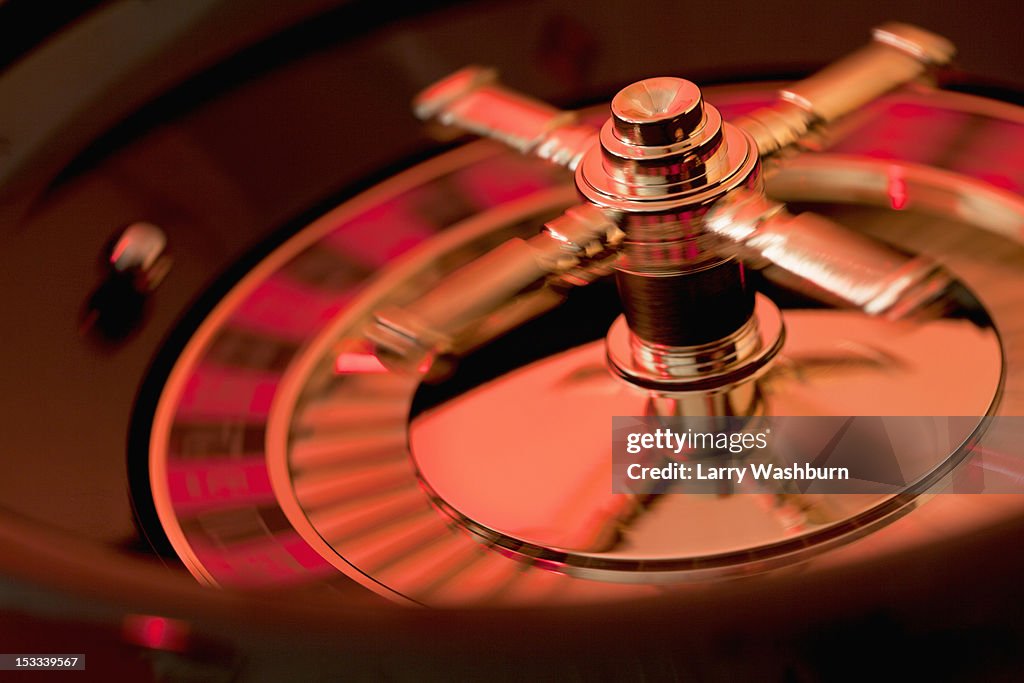 A spinning roulette wheel