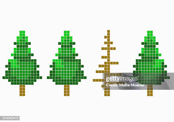 bildbanksillustrationer, clip art samt tecknat material och ikoner med 8-bit style trees with one dead tree - död växt