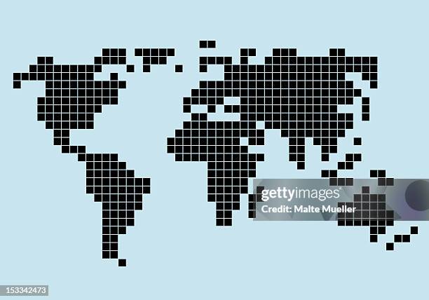 stockillustraties, clipart, cartoons en iconen met 8-bit style world map - vierkant tweedimensionale vorm