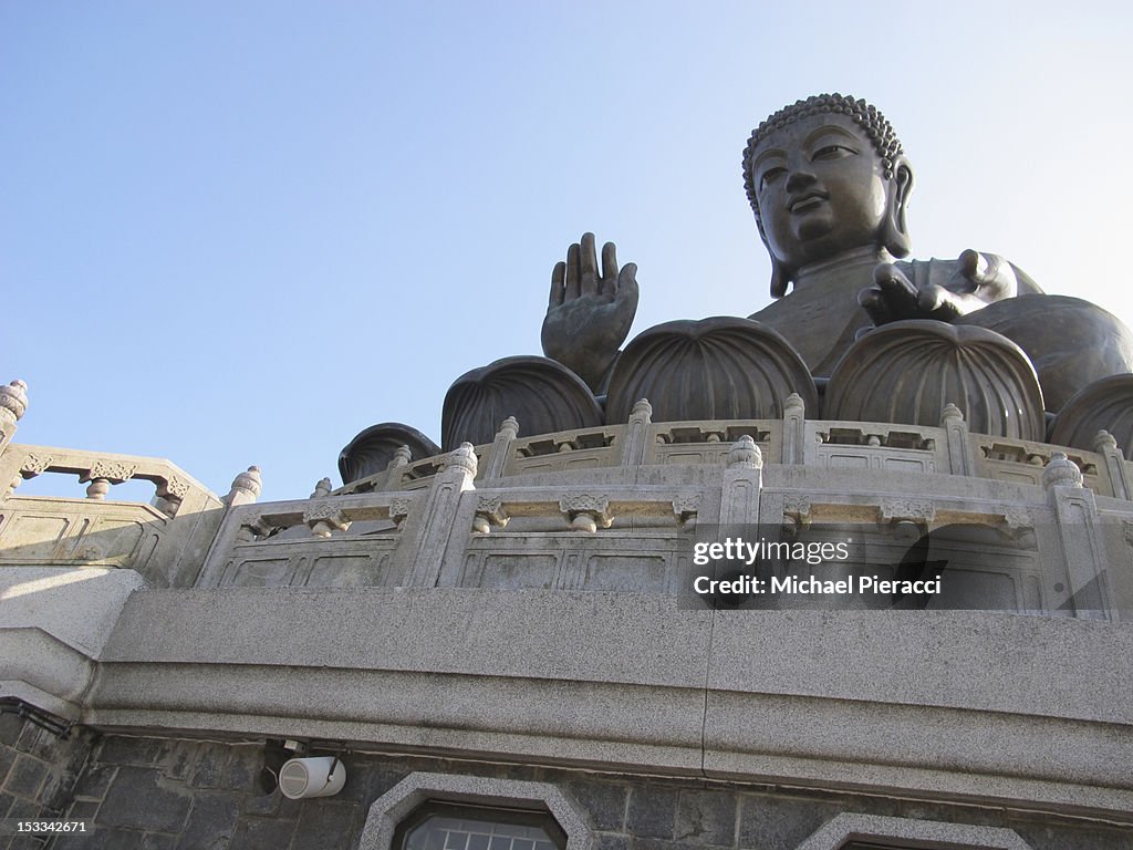 Tian Tan Buddha, or ""Big Buddha"" located on Lantau Island in Hong Kong