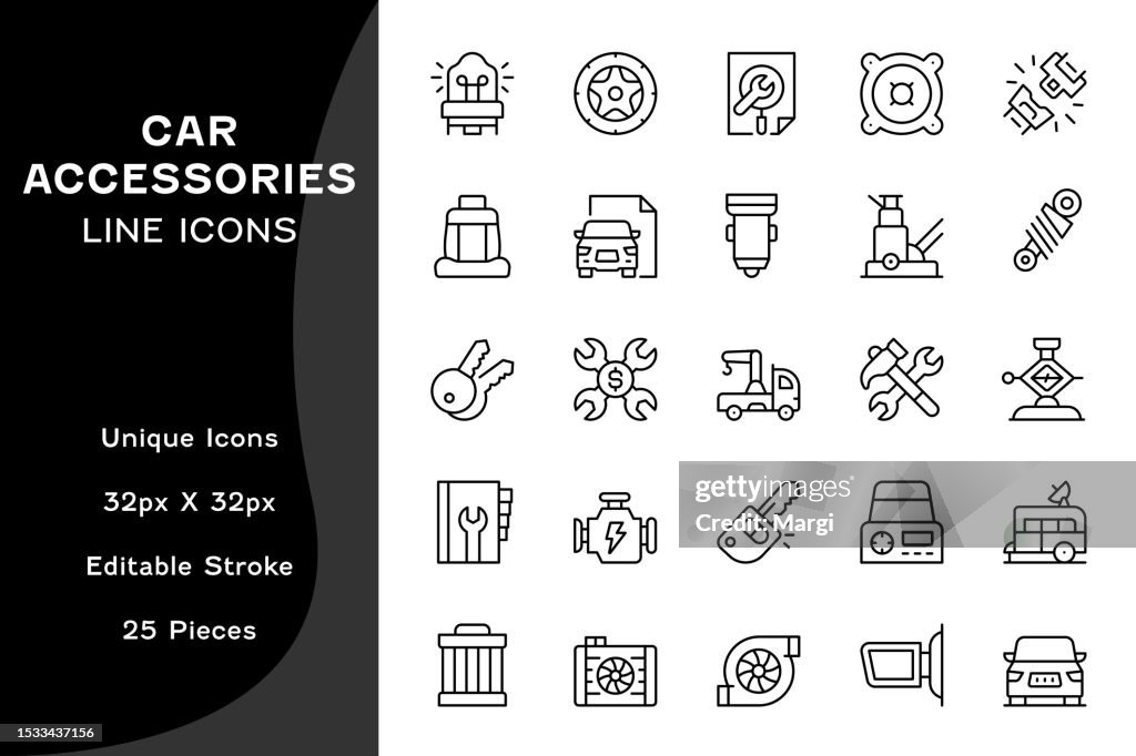 Car Accessories Editable Line Icons