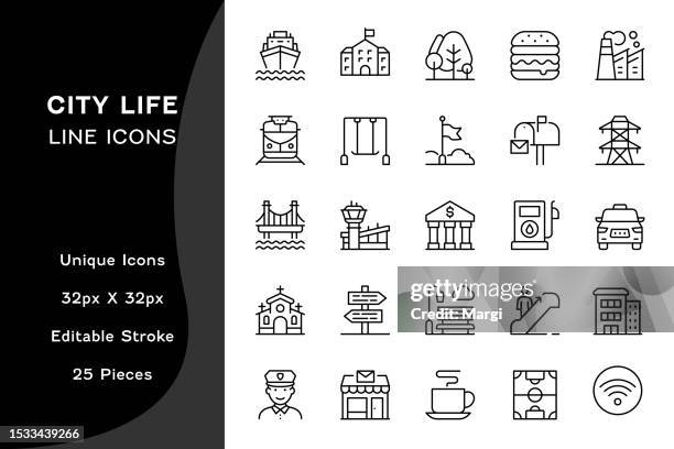 ilustrações de stock, clip art, desenhos animados e ícones de city life editable line icons - subway train