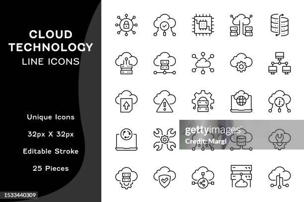 illustrazioni stock, clip art, cartoni animati e icone di tendenza di icone delle linee modificabili della tecnologia cloud - cloud computing