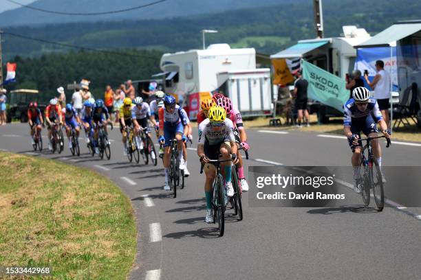 General view of Jonas Vingegaard of Denmark and Team Jumbo-Visma - Yellow leader jersey, Tadej Pogacar of Slovenia and UAE Team Emirates - White best...