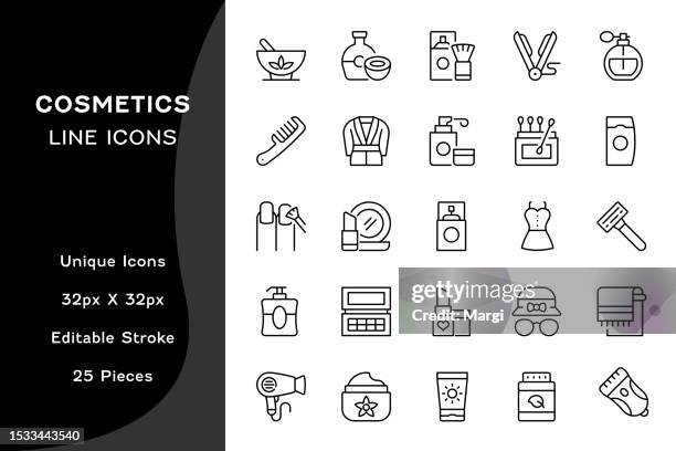 cosmetics editable line icons - perfume atomizer stock illustrations