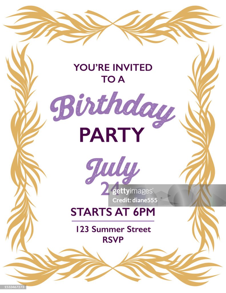 Scrollwork Leaf Birthday Invitation Template High Res Vector Graphic Scrollwork Leaf Birthday Invitation Template High Res Vector Graphic
