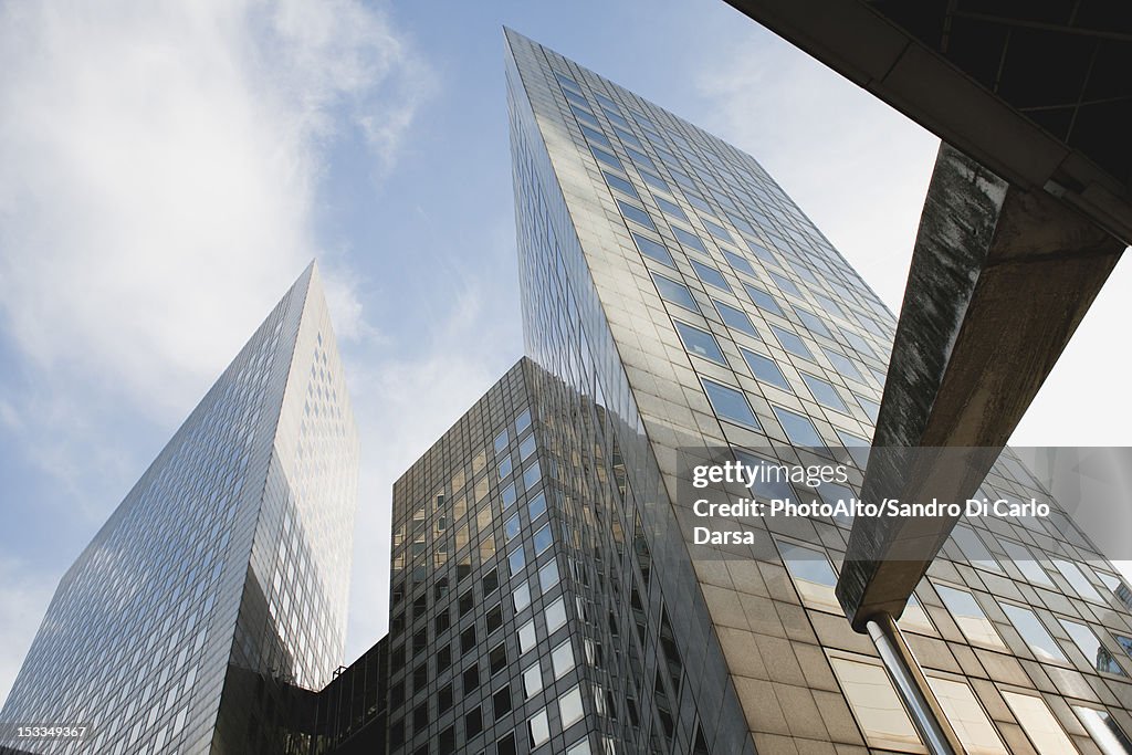 Facade of modern office buildings, low angle view