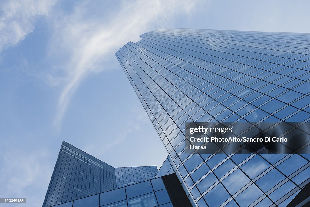 Facade of skyscrapers against sky, low angle view