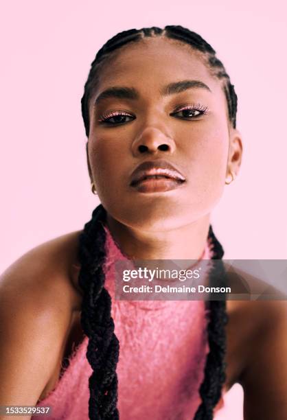 bold in pink. stock photo - bold eyebrows stock pictures, royalty-free photos & images