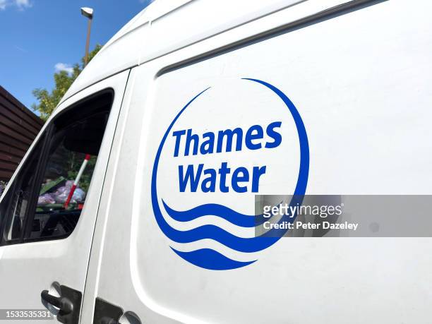 July 2023: A white Thames Water Van with a Thames Water logo is seen in Morden, London, England.