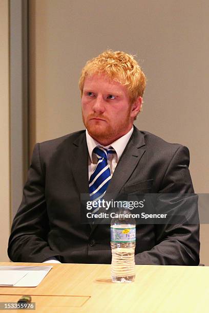 James Graham of the Canterbury Bulldogs appears at the NRL judiciary at NRL Headquarters on October 4, 2012 in Sydney, Australia. Graham has been...