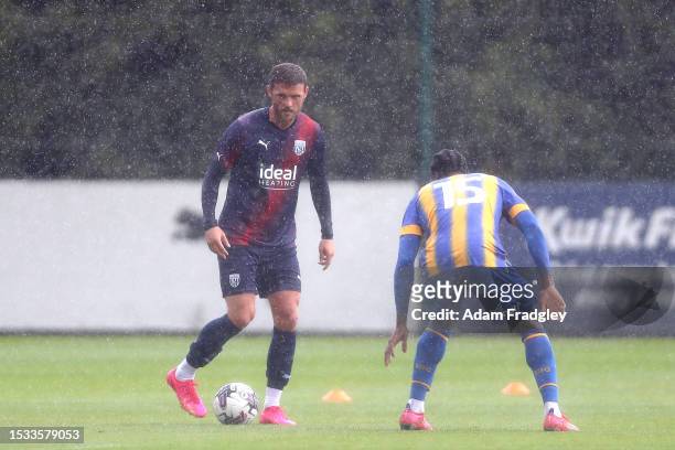 John Swift of West Bromwich Albion during a pre season friendly against Shrewsbury Town at West Bromwich Albion Training Ground on July 15, 2023 in...