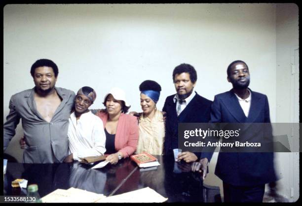 Portrait of, from left, American poet Quincy Troupe, literary executor and writer Gloria Karefa-Smart (sister of author James Baldwin, authors Toni...