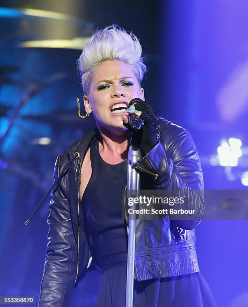 Singer Pink performs for fans at The Forum Theatre on October 4, 2012 in Melbourne, Australia. Pink is in Australia promoting her latest album, The...