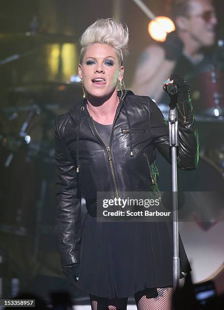 Singer Pink performs for fans at The Forum Theatre on October 4, 2012 in Melbourne, Australia. Pink is in Australia promoting her latest album, The...