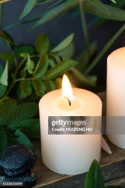 spa composition. burning candles, flower - bath bomb stock pictures, royalty-free photos & images