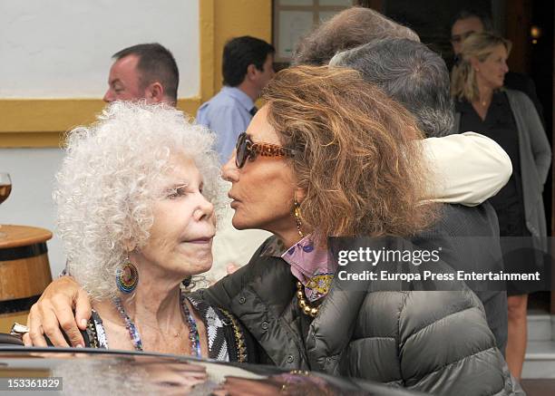 Duchess of Alba Cayetana Fitz-James Stuart and Nati Abascal are seen leaving a restaurant on September 29, 2012 in Seville, Spain.