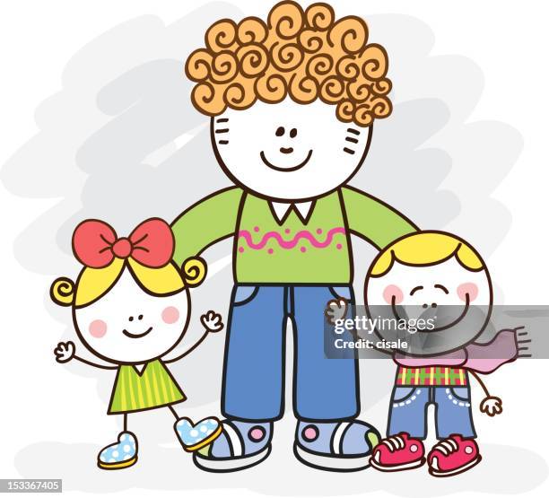 white young father and kids cartoon illustration - teen babysitting stock illustrations